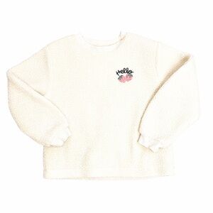 H&M NWOT Girl Sherpa Cozy Spring Layering Sweater Strawberry Embroidery Size 4–6